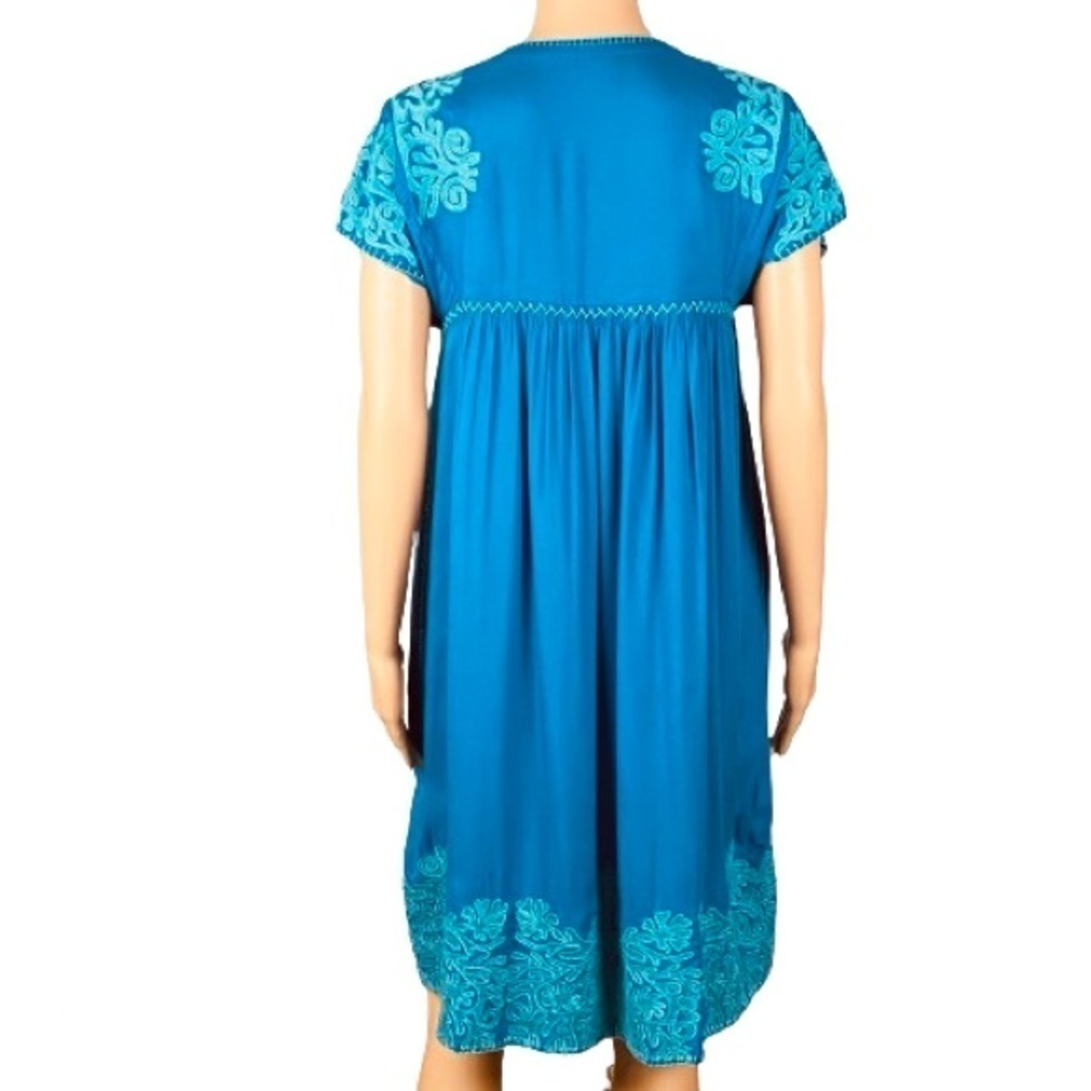 SUNDANCE “Bright Pathway” teal, embroidered, shift dress w/POCKETS. Size XS. EUC - Picture 9 of 12